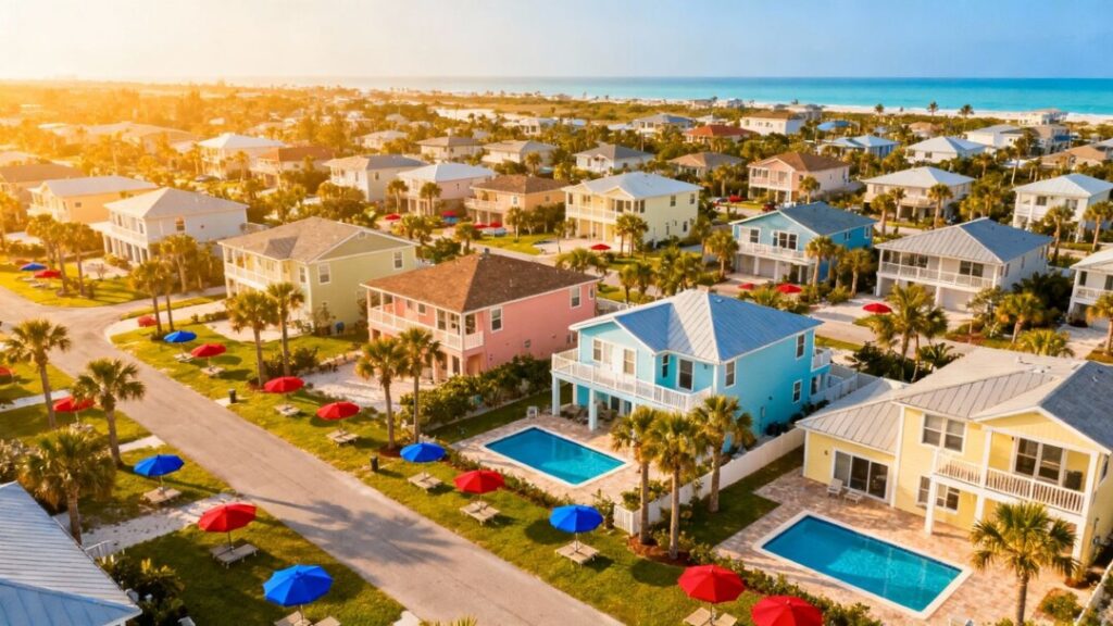 Florida vacation rentals, palm trees, and swimming pools