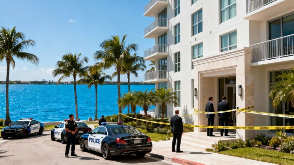 Police tape across luxury waterfront condos in Florida