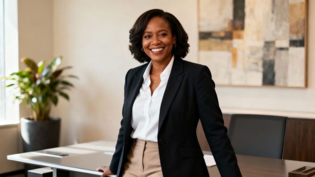 [Tracey Royal] in a professional office setting.