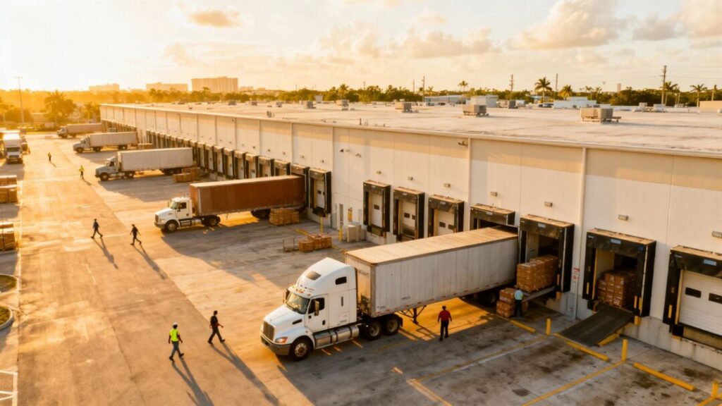 Miami-Dade warehouses with trucks and loading docks.