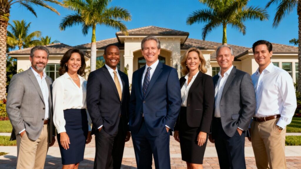 Real estate advisors pose at luxury Naples home