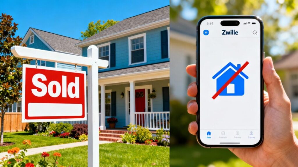 Zillow app showing a house marked as sold.