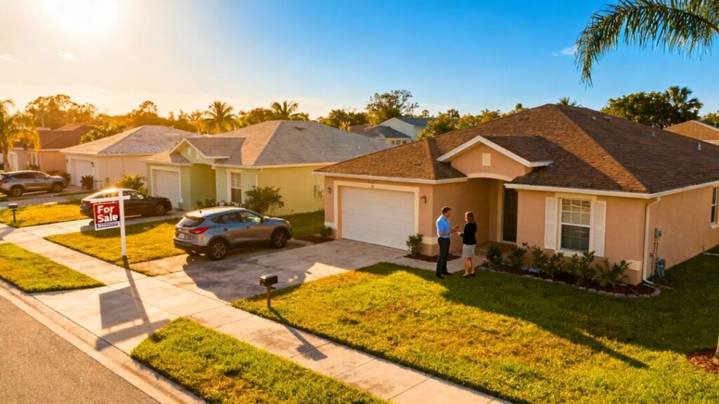 Florida houses for sale with signs, indicating a balanced market.