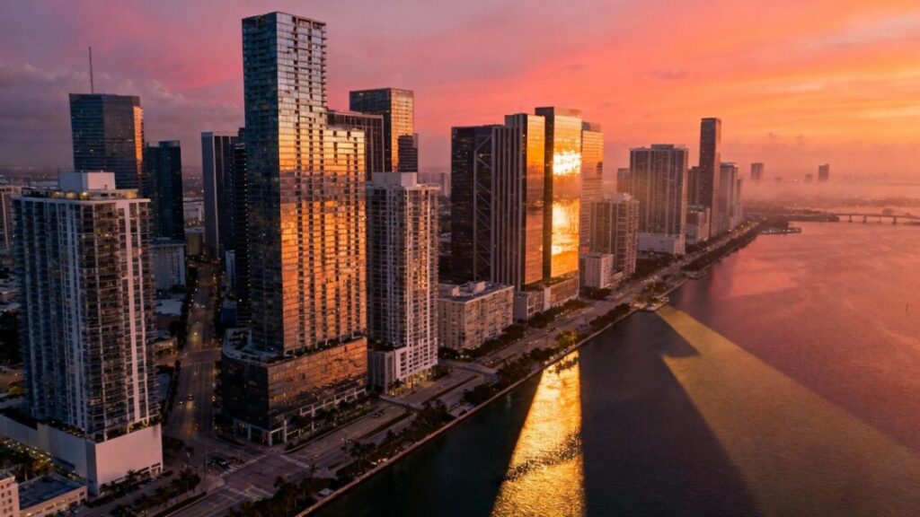 Miami Brickell Downtown skyline at sunset