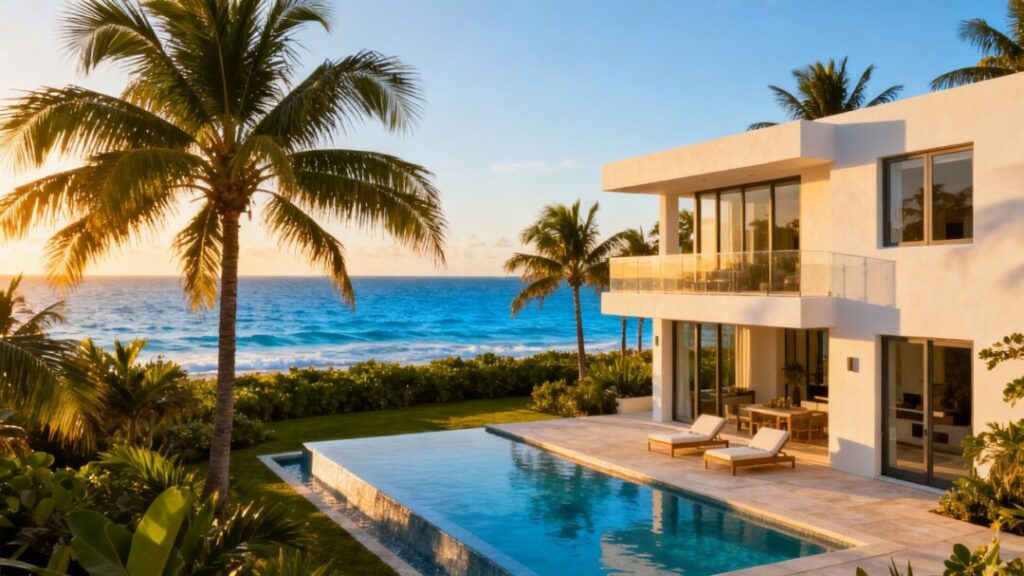 Luxury Miami Beach townhome with pool and ocean view.