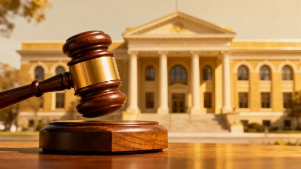 Gavel striking block in courthouse