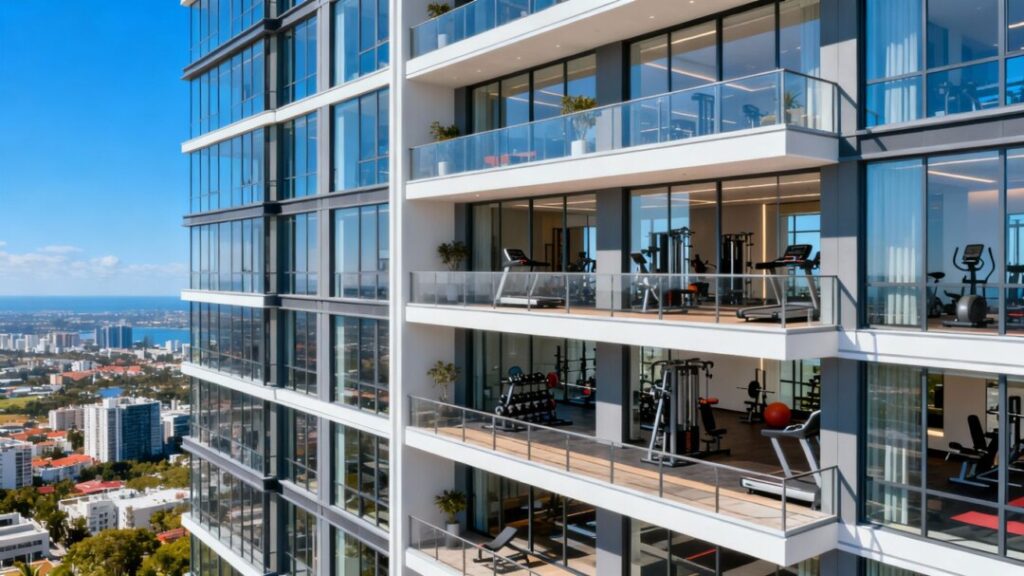 Modern fitness tower near Brickell City Centre.