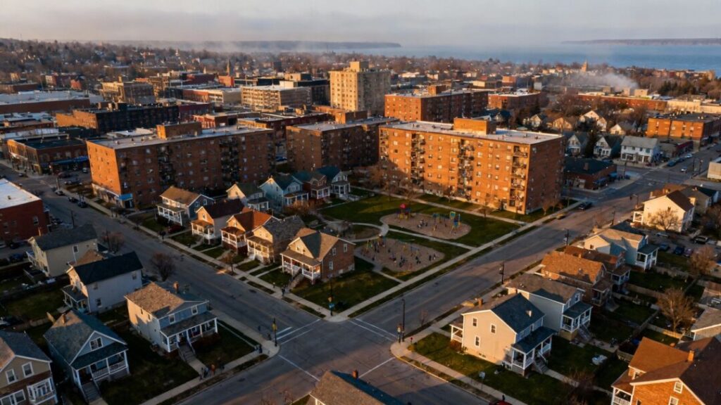 Duluth cityscape with residential buildings.