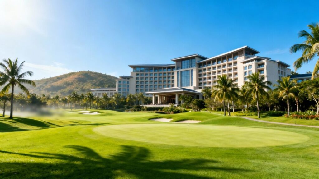 Sawgrass Resort golf course and hotel building.