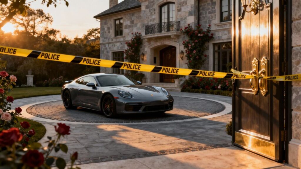 Luxury mansion, missing Porsche, crime scene.