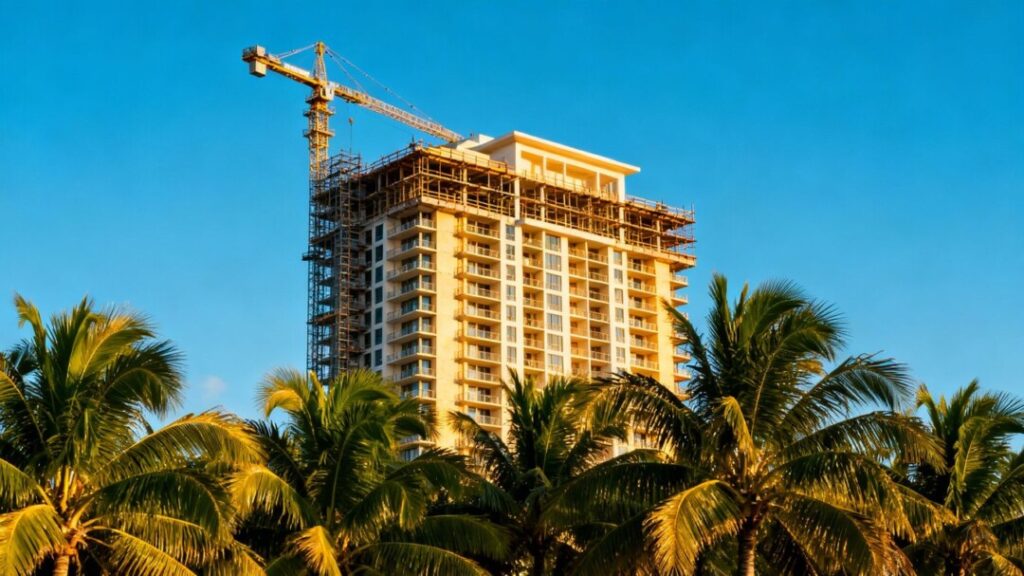 Luxury condo tower construction in Coconut Grove, Florida.