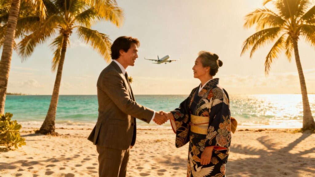 Florida realtor and Japanese counterpart shaking hands.