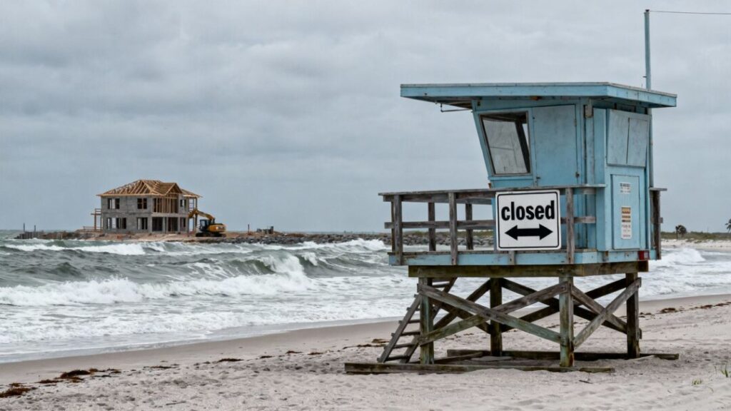 Florida beach closed due to government shutdown, affecting real estate.