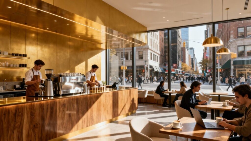 Blank Street Coffee's new large NYC store interior.