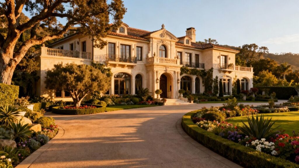 Rob Lowe's Montecito estate exterior with gardens