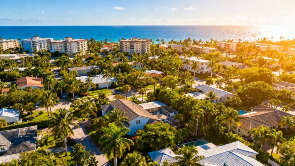 South Florida homes with palm trees and ocean view.