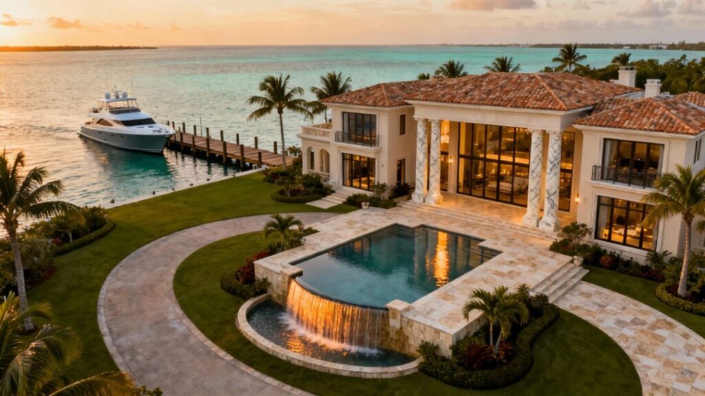 Luxury Florida Keys mansion with private dock and boat.