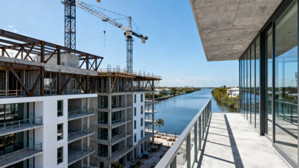 Luxury condo construction by the intracoastal waterway.