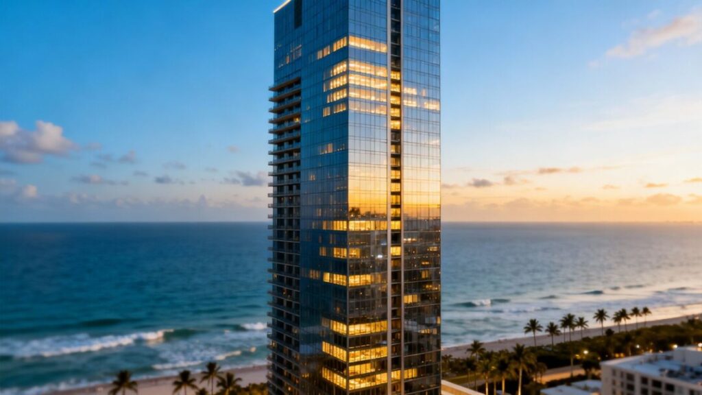 Florida skyline with skyscraper and ocean