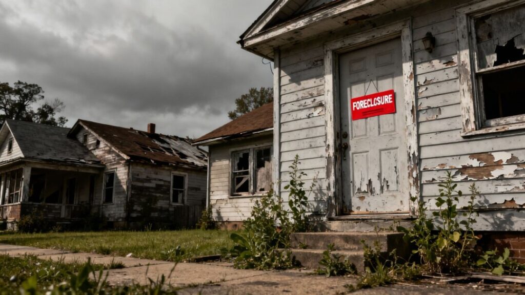 Foreclosure notice on a house door.