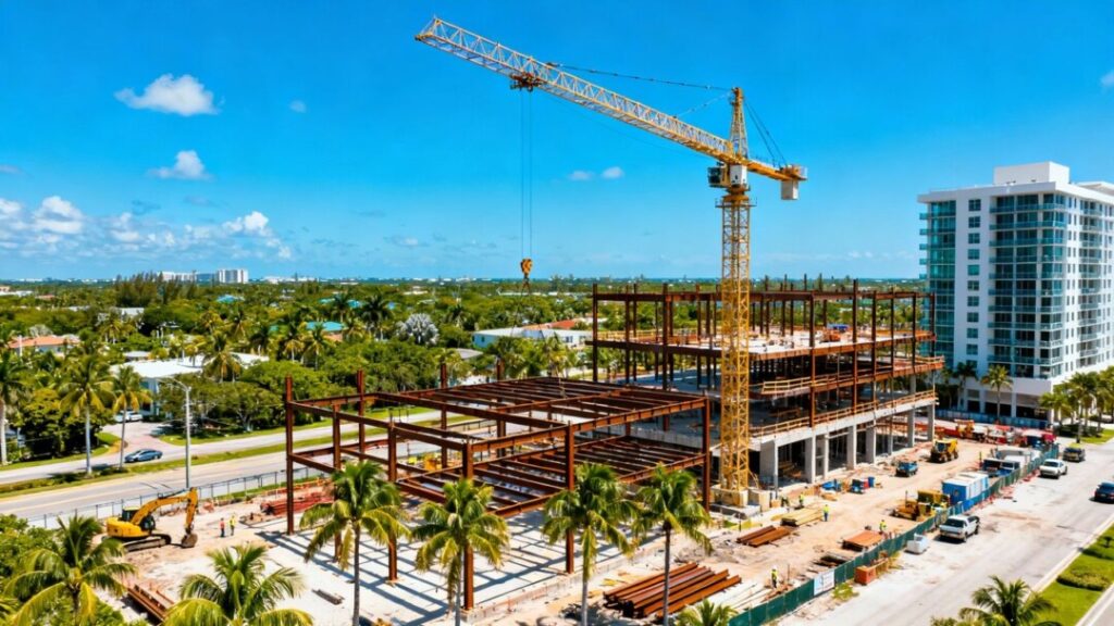 Broward County construction cranes and new buildings.