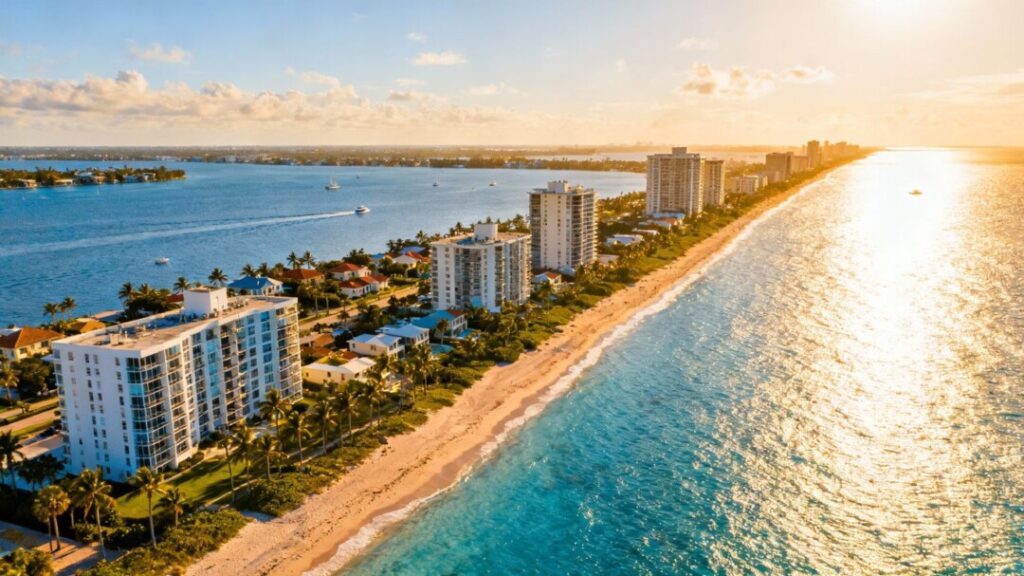 South Florida coastline with homes and ocean.