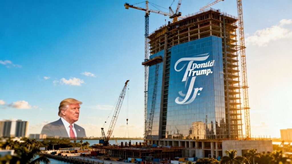 South Florida skyline with skyscraper construction and [Donald Trump Jr.] presence.