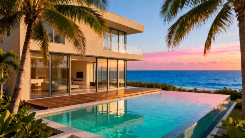 Luxury Miami Beach townhome with pool and ocean view.