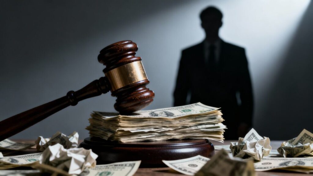 Gavel striking money, legal trouble