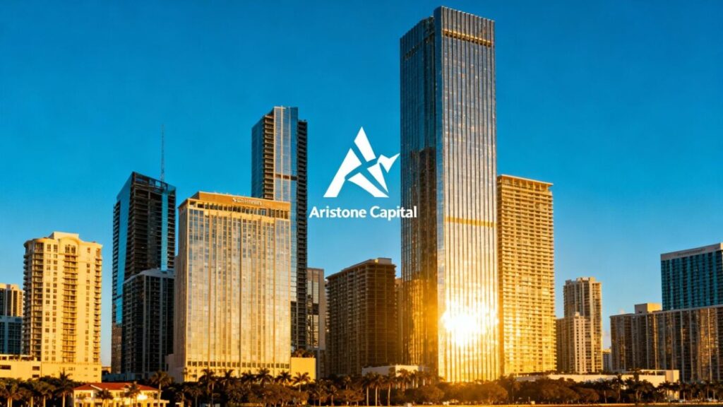 Southeast Florida cityscape with Aristone Capital logo.