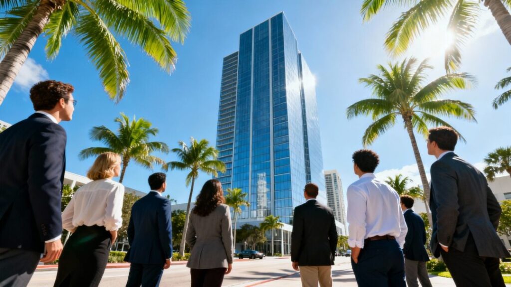 South Florida skyline with investors