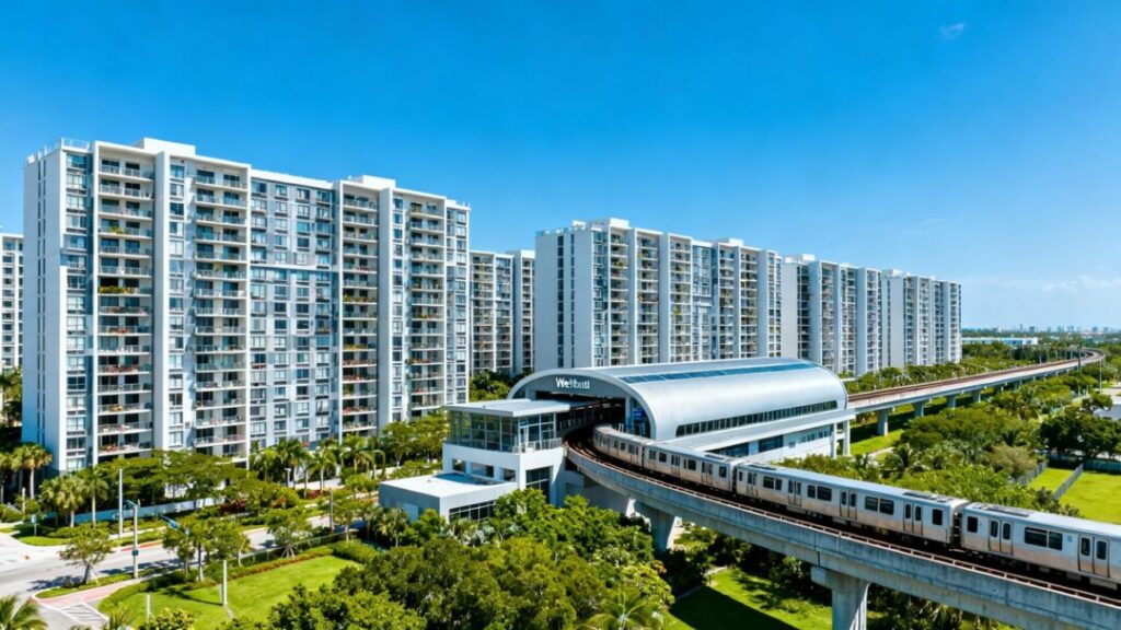Modern apartment complex near Palmetto Metrorail station.