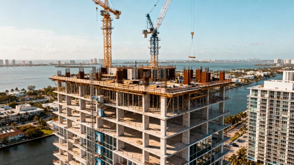 Luxury multifamily tower construction in Miami's Edgewater.