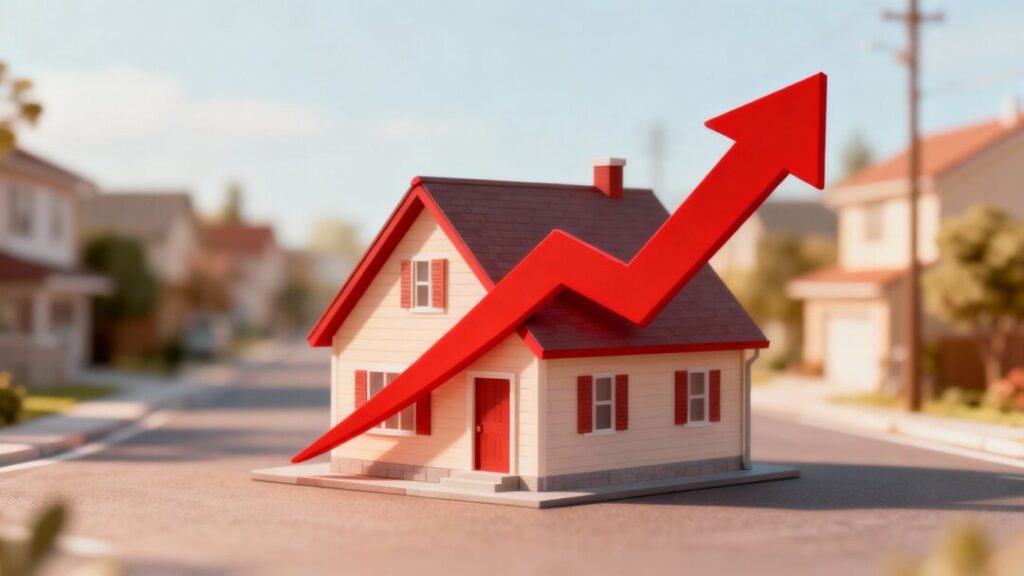 House with rising arrow indicating mortgage rate increase.