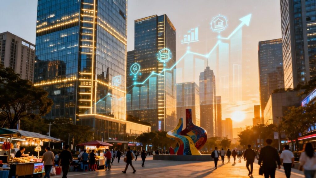 Broward County cityscape with financial growth elements.