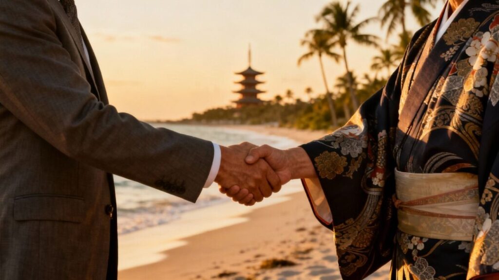 Florida and Japan representatives shaking hands.