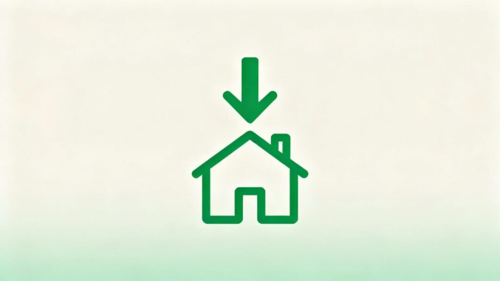 Mortgage rates dip near yearly lows, house icon with arrow.