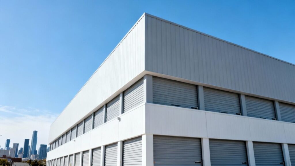 Modern self-storage facility building exterior.