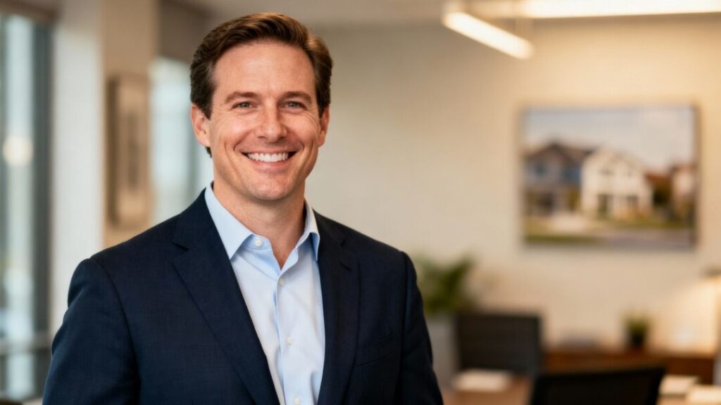 Adam Gurske smiling in a professional real estate setting.