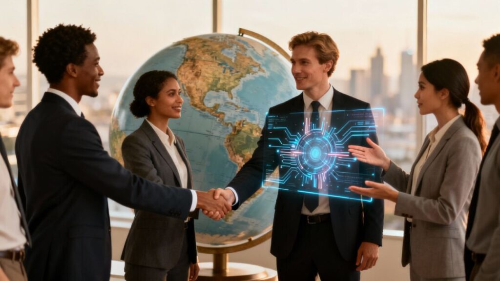 Realtors connect globally, highlighting technology.