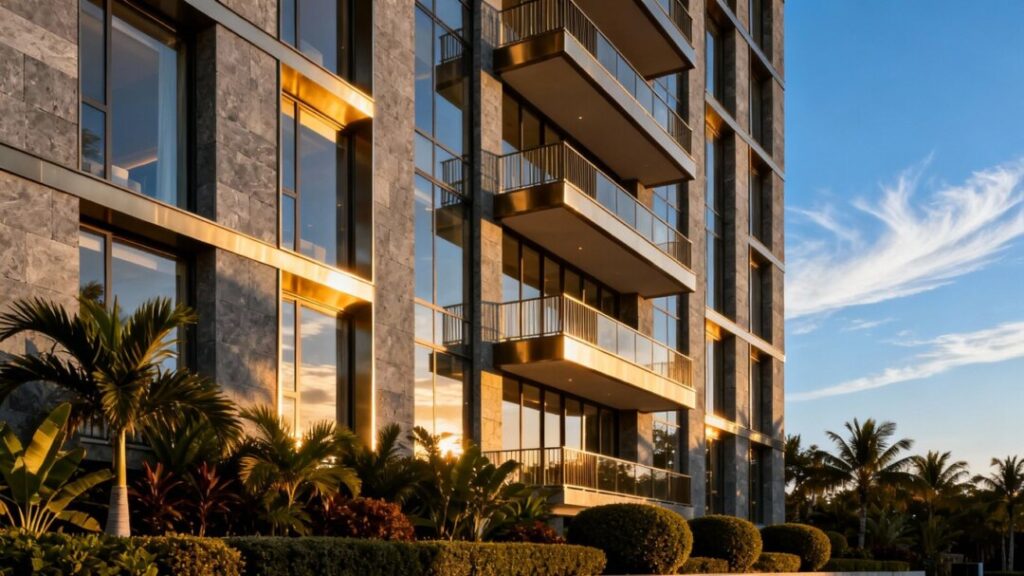 Revv Hollywood apartment building exterior with greenery.