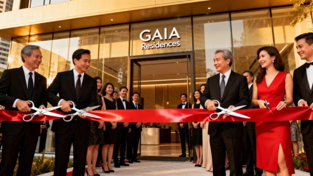Ribbon cutting ceremony at GAIA Residences sales gallery opening.