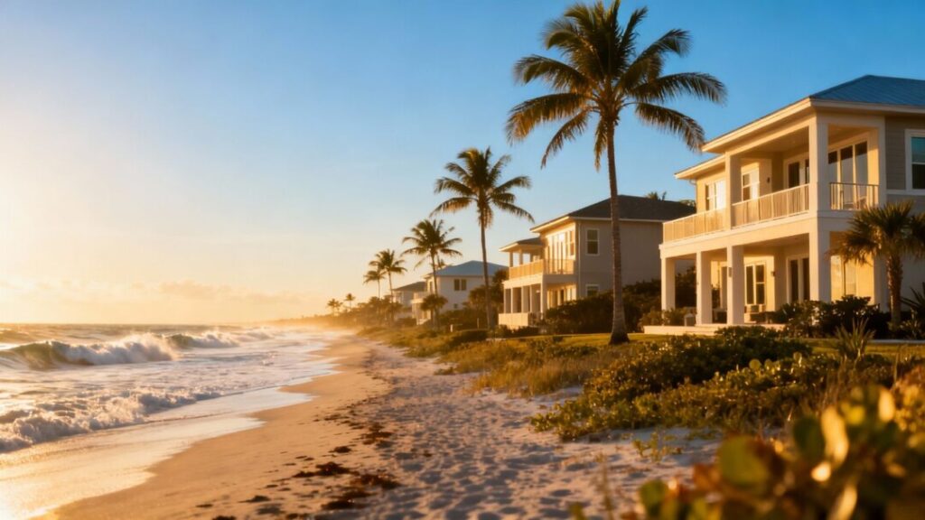 Florida homes with palm trees and ocean view.