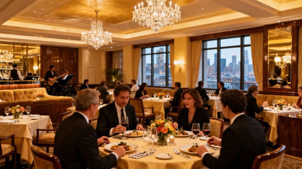 MILA Miami restaurant interior with elegant decor and patrons dining.