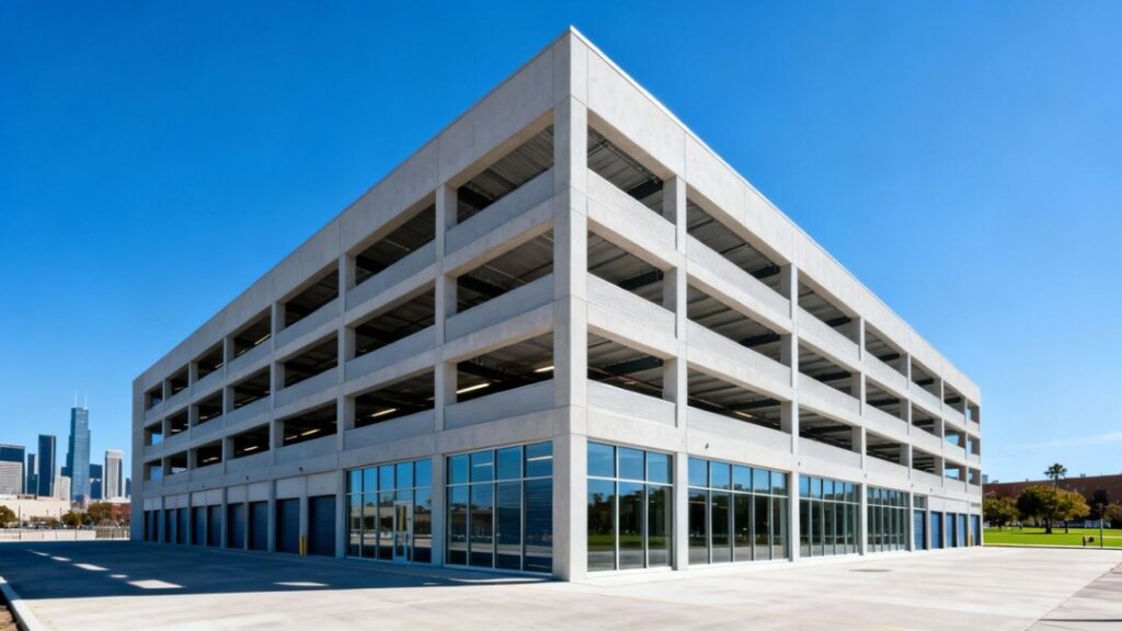 Modern self-storage facility building exterior.