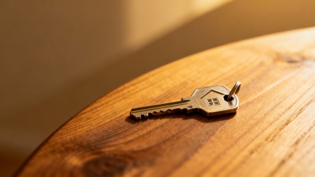 House key with a slight upward trend in the background.