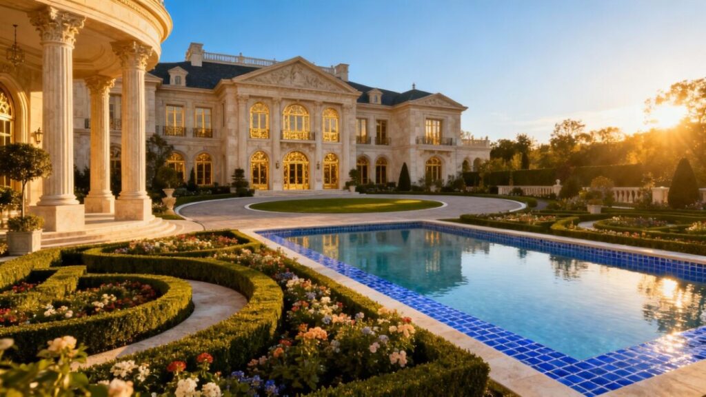 Lavish Palm Beach estate with pool and gardens.