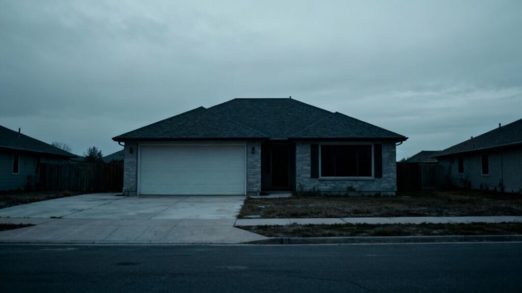 House with 'For Sale' sign removed, indicating a market slowdown.