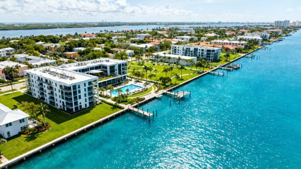 Florida coastal town redevelopment with modern buildings and waterfront.