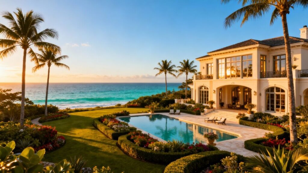 Oceanfront estate with pool and gardens listed for $85 million.